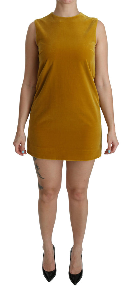 Dolce & Gabbana Mustard Velvet Shift Mini Dress