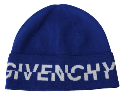 Givenchy Chic Unisex Cobalt Wool Beanie with Logo Detail