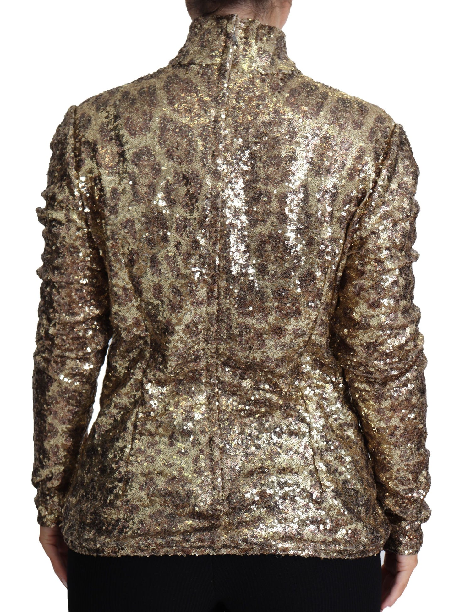 Dolce & Gabbana Sequined Turtleneck Full Zip Sweater in Brown