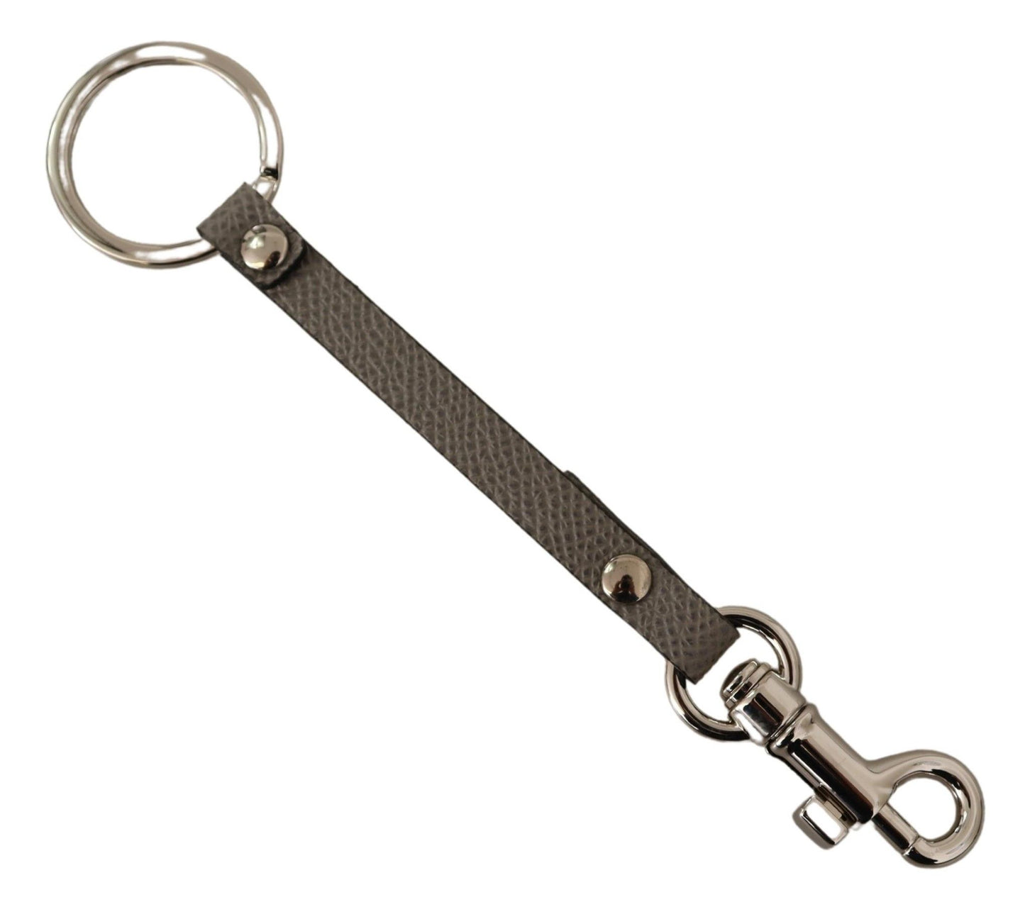 Dolce & Gabbana Elegant Gray Leather Keyring with Silver Accents