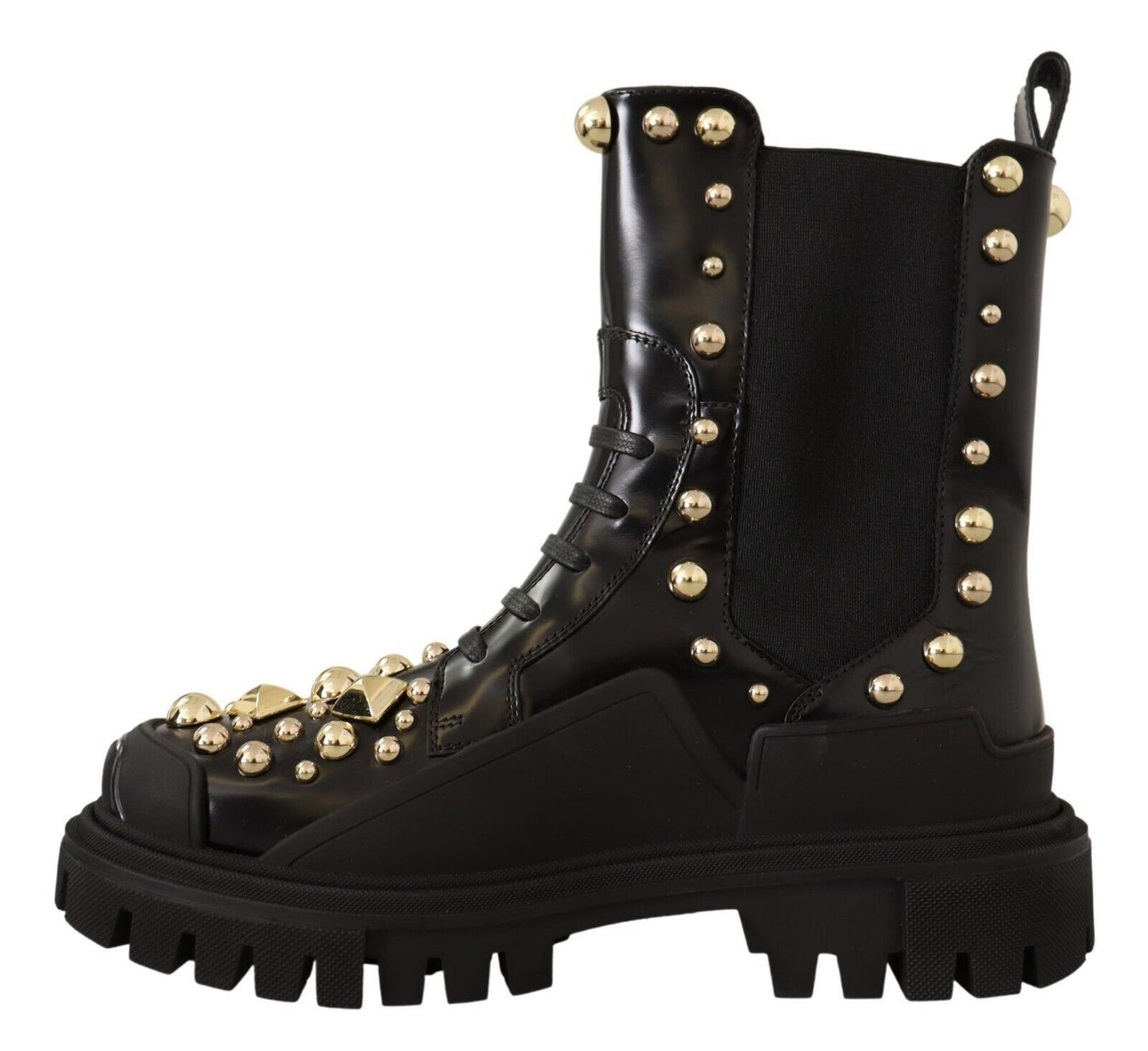 Dolce & Gabbana Studded Leather Combat Boots with Embroidery