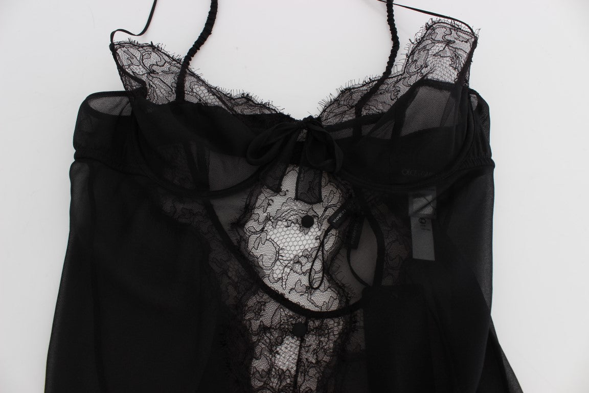 Dolce & Gabbana Elegant Black Silk Lace Lingerie Chemise