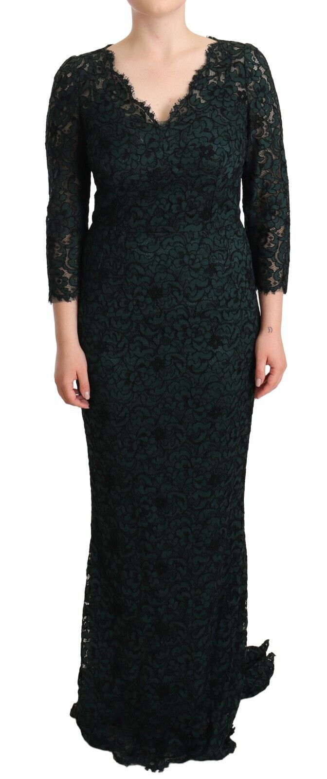 Dolce & Gabbana Elegant Lace Floor-Length V-Neck Dress