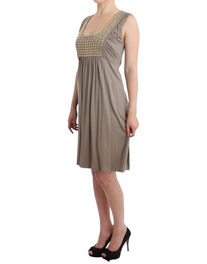 Roccobarocco Studded Sheath Knee-Length Dress in Beige