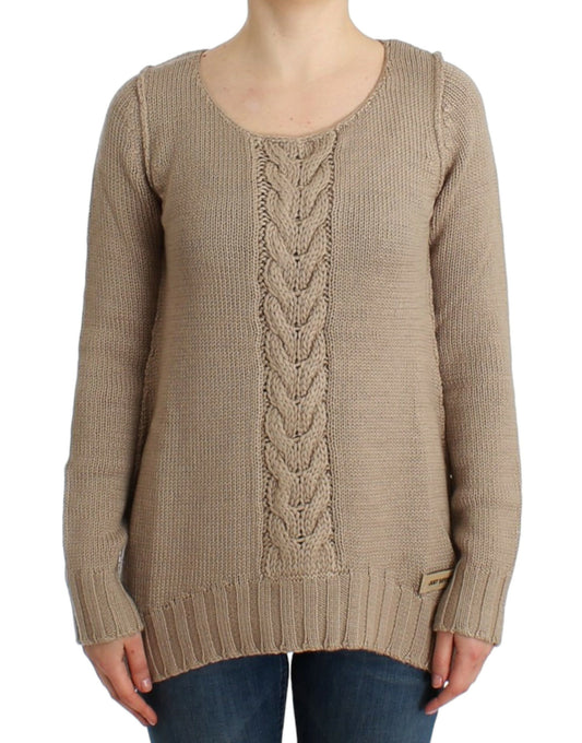 Cavalli Elegant Beige Knitted Crew Neck Sweater - Obsession Luxury