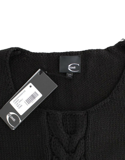 Cavalli Alluring Black Knitted Crew Neck Sweater - Obsession Luxury