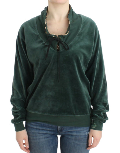 Cavalli Elegant Green Mock Sweater with Rhinestone Detail - Obsession Luxury