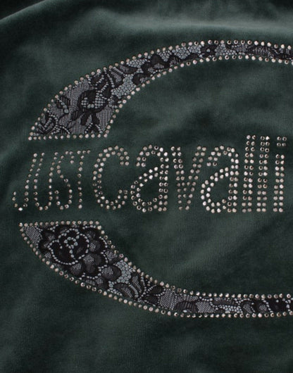 Cavalli Elegant Green Mock Sweater with Rhinestone Detail - Obsession Luxury