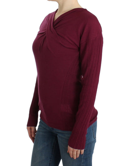 Cavalli Elegant Purple Keyhole Wool Sweater - Obsession Luxury