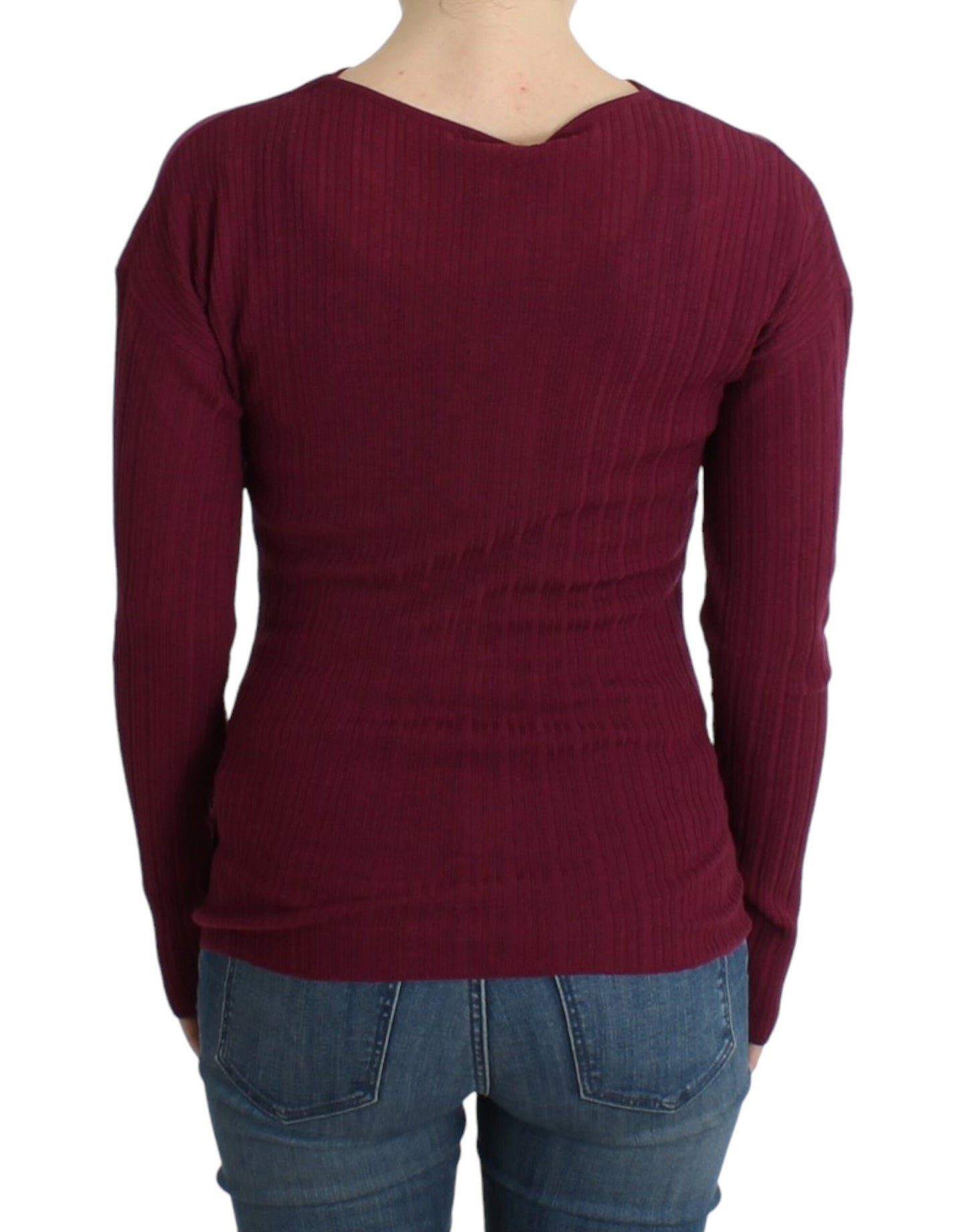 Cavalli Elegant Purple Keyhole Wool Sweater - Obsession Luxury