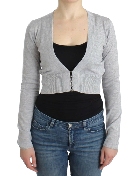 Cavalli Cropped Virgin Wool Cardigan in Chic Gray - Obsession Luxury