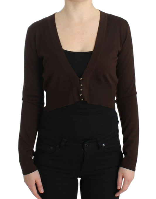 Cavalli Elegant Brown Virgin Wool Cropped Cardigan - Obsession Luxury