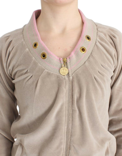 Cavalli Beige Zip Cardigan with Gold Tone Accents - Obsession Luxury