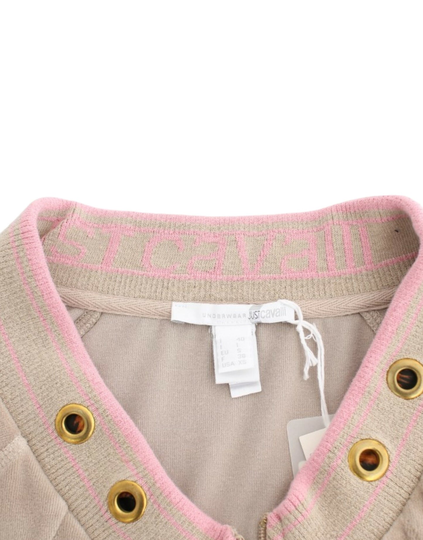 Cavalli Beige Zip Cardigan with Gold Tone Accents - Obsession Luxury