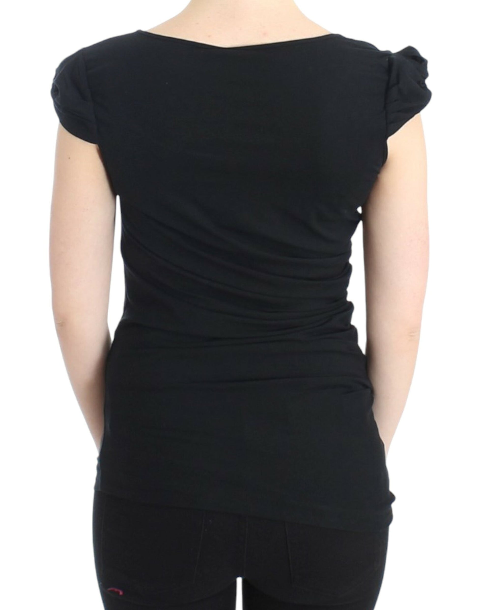 Cavalli Elegant Cap Sleeve Black Top - Obsession Luxury