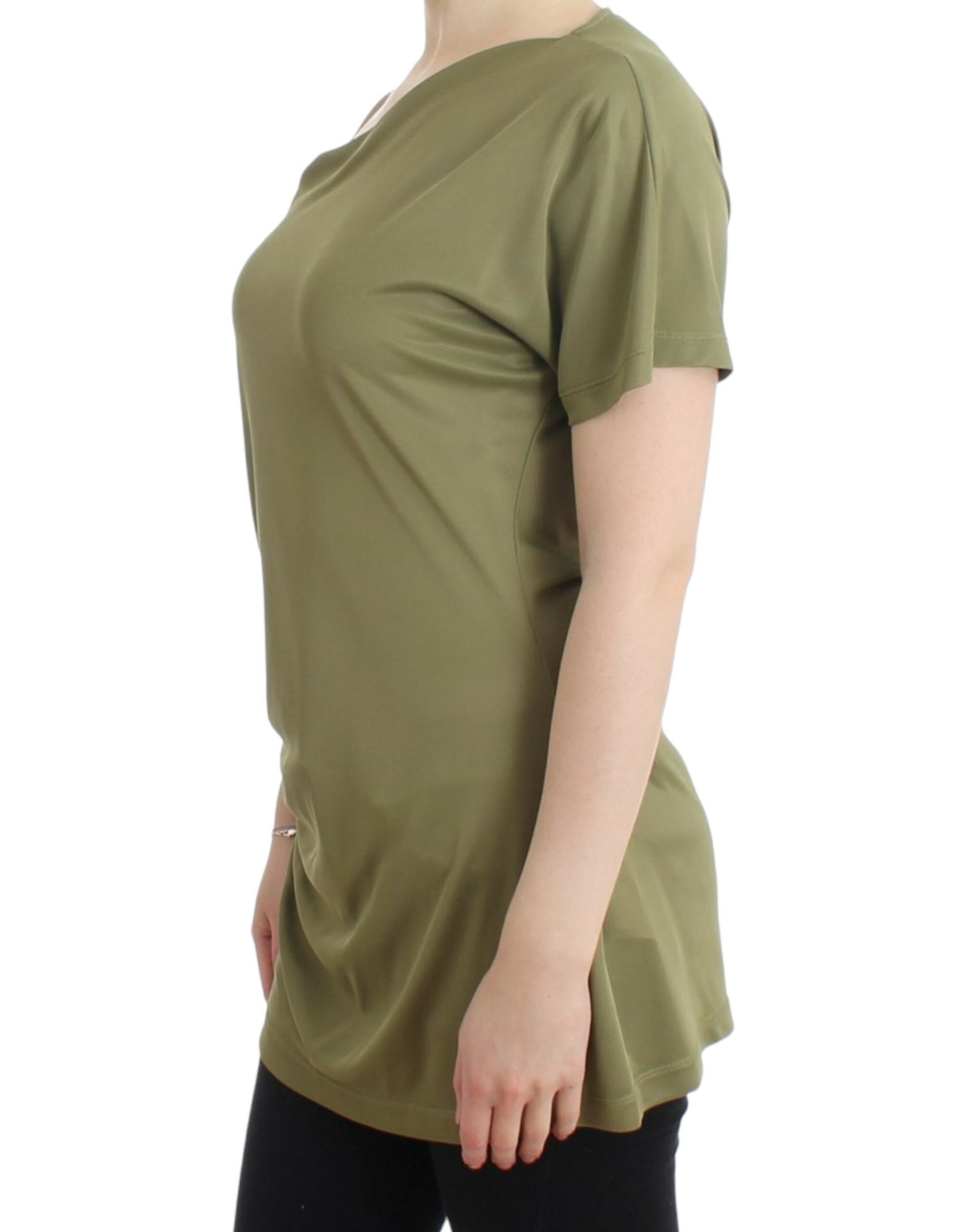 Cavalli Elegant Green Jersey Blouse with Gold Accents - Obsession Luxury