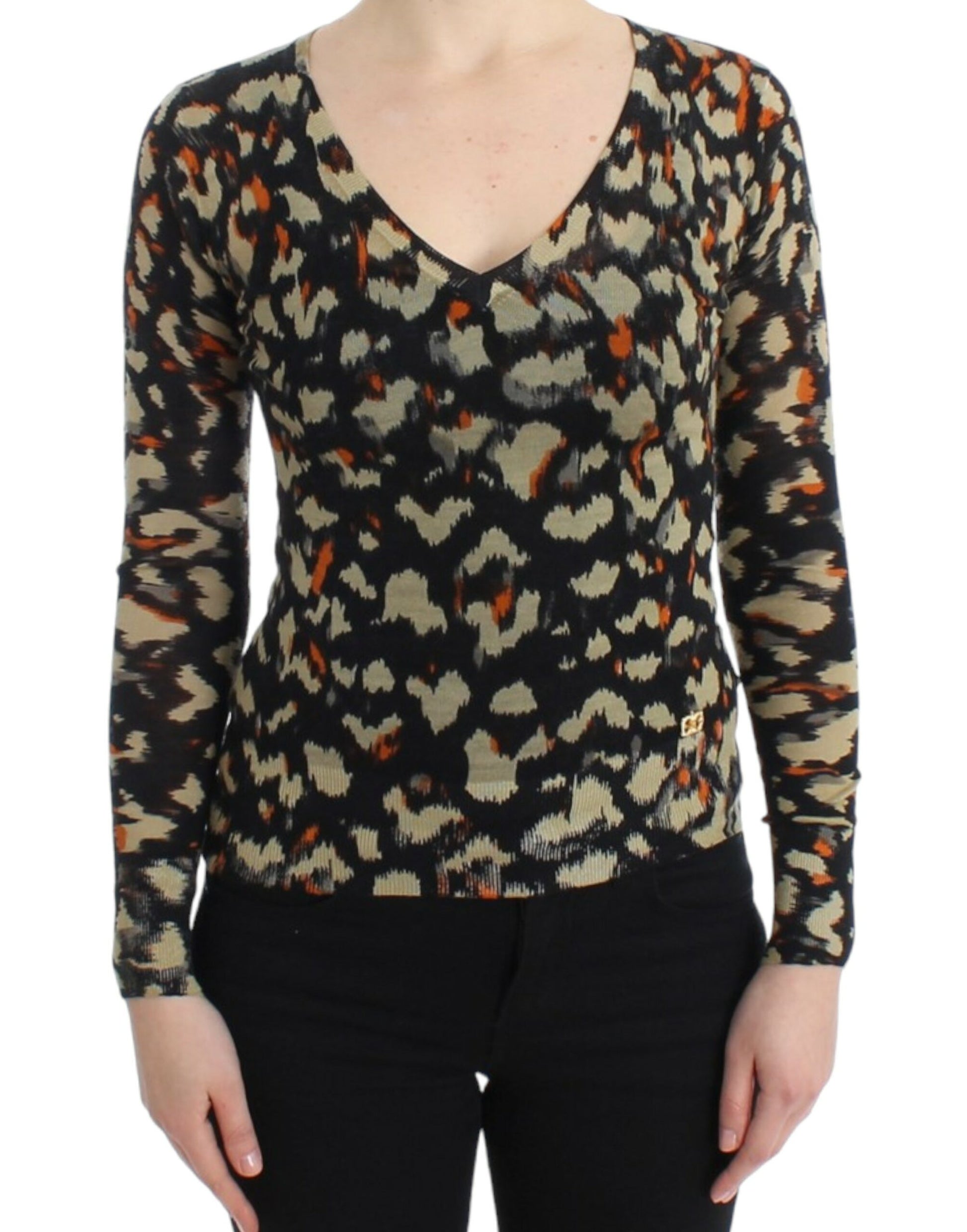 Cavalli Elegant Multicolor V-Neck Wool Jumper - Obsession Luxury