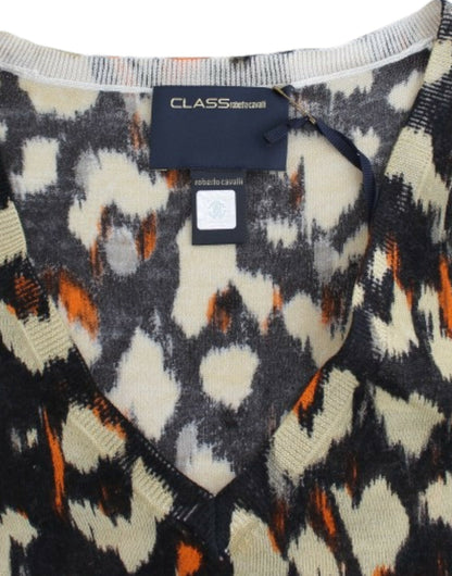 Cavalli Elegant Multicolor V-Neck Wool Jumper - Obsession Luxury