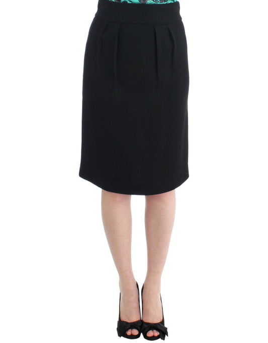 Cavalli Elegant Black Wool Pencil Skirt - Obsession Luxury