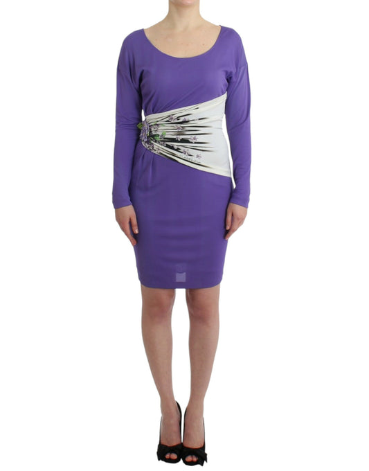 Cavalli Elegant Purple Floral Jersey Dress - Obsession Luxury