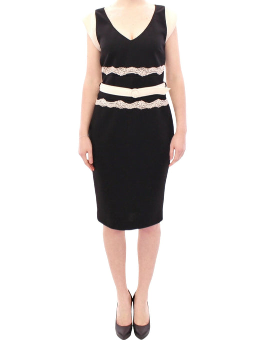 Cavalli Elegant Sheath Lace Dress in Black and Beige - Obsession Luxury