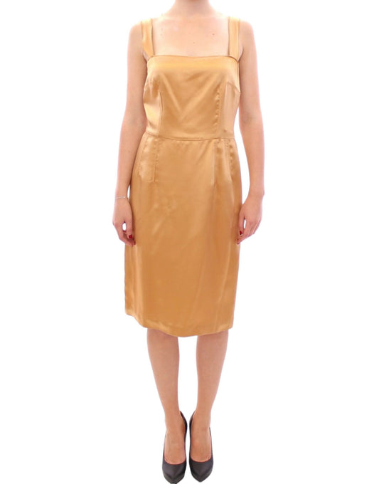 Dolce & Gabbana Elegant Bronze Silk Knee-Length Sheath Dress - Obsession Luxury