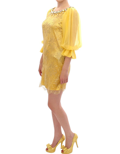 Dolce & Gabbana Yellow Lace Crystal Embellished Mini Dress - Obsession Luxury