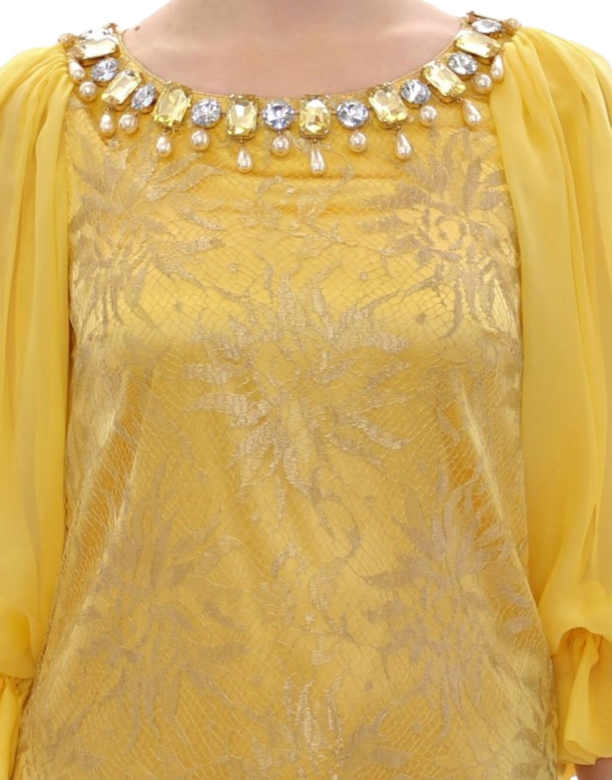 Dolce & Gabbana Yellow Lace Crystal Embellished Mini Dress - Obsession Luxury