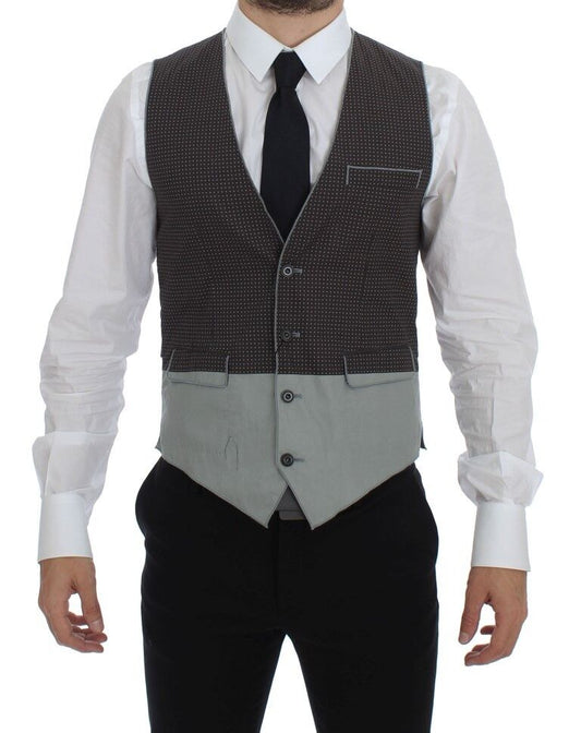 Dolce & Gabbana Elegant Gray Cotton Dress Vest - Obsession Luxury