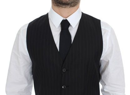 Dolce & Gabbana Chic Black Striped Wool Silk Dress Vest - Obsession Luxury