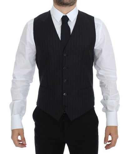 Dolce & Gabbana Chic Black Striped Wool Silk Dress Vest - Obsession Luxury