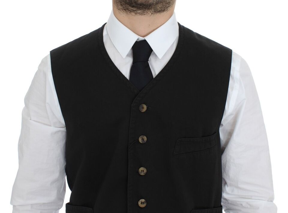 Dolce & Gabbana Elegant Black Cotton Blend Dress Vest - Obsession Luxury