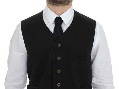 Dolce & Gabbana Elegant Black Cotton Blend Dress Vest - Obsession Luxury