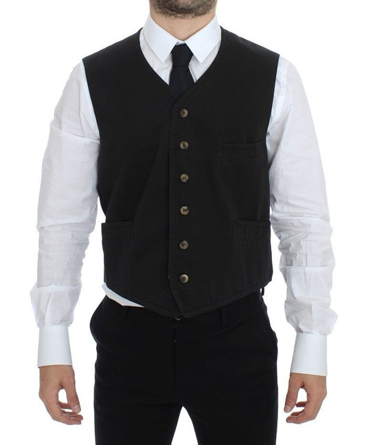 Dolce & Gabbana Elegant Black Cotton Blend Dress Vest - Obsession Luxury