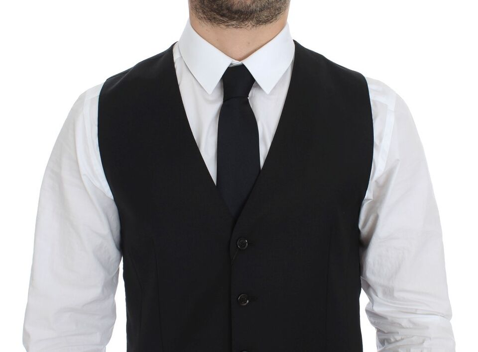 Dolce & Gabbana Elegant Black Wool Silk Dress Vest - Obsession Luxury