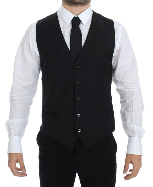 Dolce & Gabbana Elegant Black Wool Silk Dress Vest - Obsession Luxury