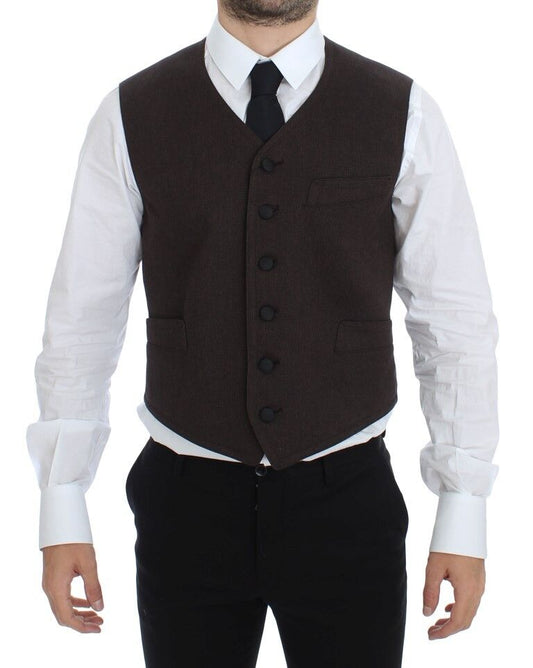 Dolce & Gabbana Elegant Brown Cotton Blend Dress Vest - Obsession Luxury