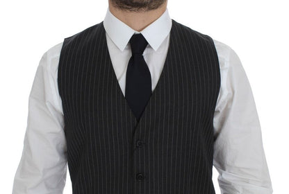 Dolce & Gabbana Elegant Gray Striped Wool Dress Vest - Obsession Luxury