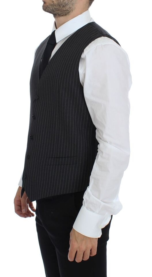 Dolce & Gabbana Elegant Gray Striped Wool Dress Vest - Obsession Luxury