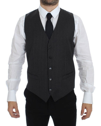 Dolce & Gabbana Elegant Gray Striped Wool Dress Vest - Obsession Luxury