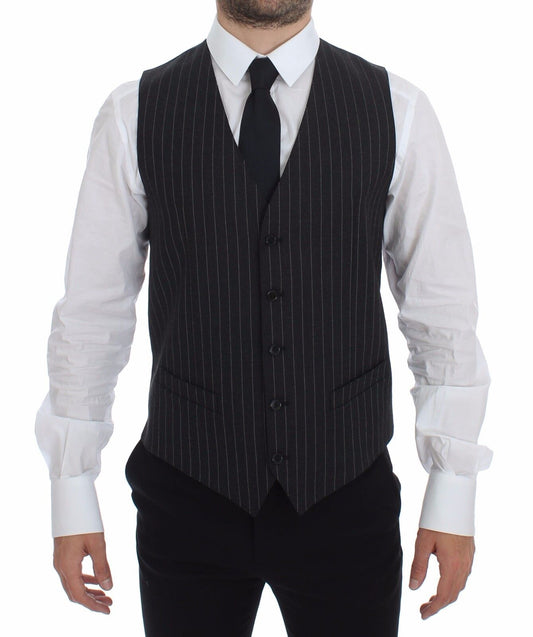 Dolce & Gabbana Elegant Gray Striped Dress Vest - Obsession Luxury