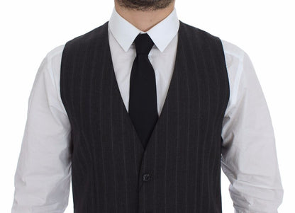 Dolce & Gabbana Elegant Striped Gray Dress Vest - Obsession Luxury