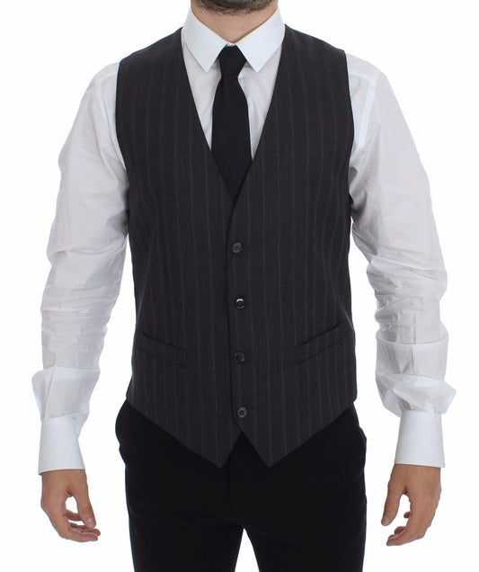 Dolce & Gabbana Elegant Striped Gray Dress Vest - Obsession Luxury