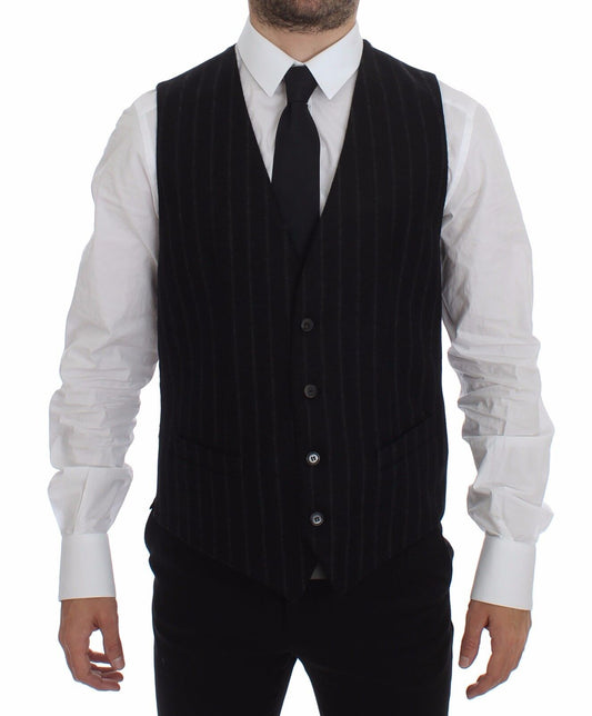 Dolce & Gabbana Elegant Black Striped Single Breasted Dress Vest - Obsession Luxury