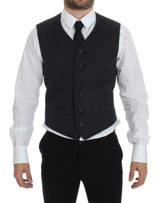 Dolce & Gabbana Elegant Gray Wool Blend Dress Vest - Obsession Luxury