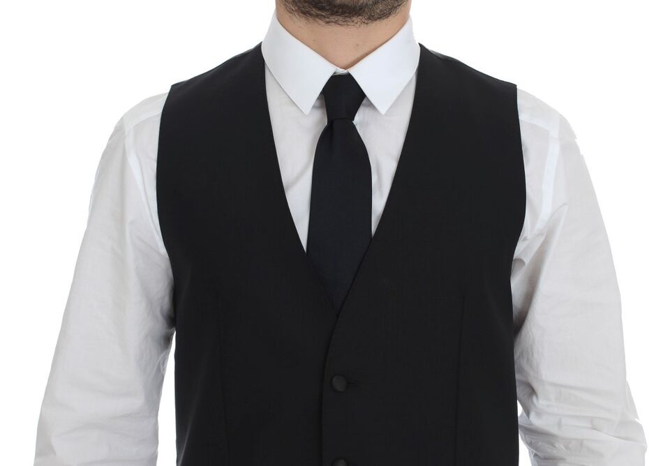 Dolce & Gabbana Elegant Black Wool Silk Dress Vest - Obsession Luxury