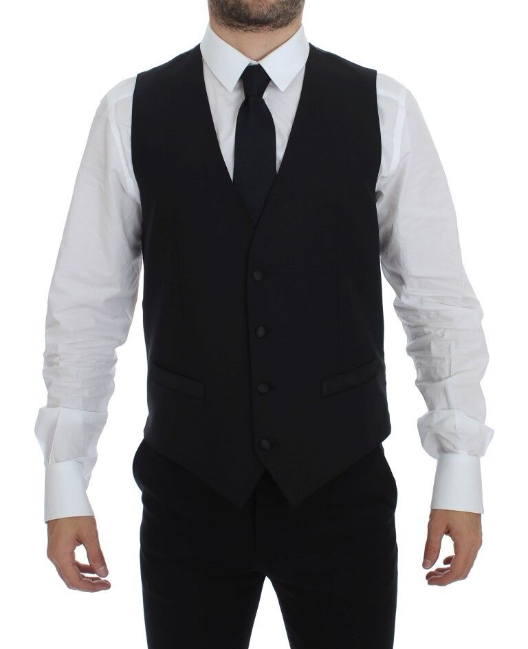 Dolce & Gabbana Elegant Black Wool Silk Dress Vest - Obsession Luxury