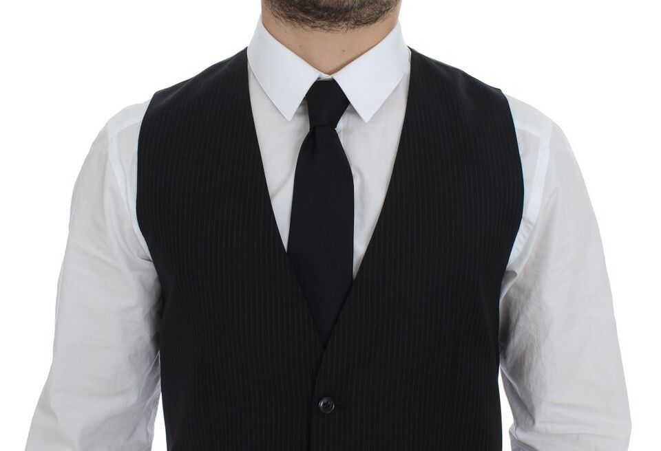 Dolce & Gabbana Elegant Black Striped Wool Dress Vest - Obsession Luxury