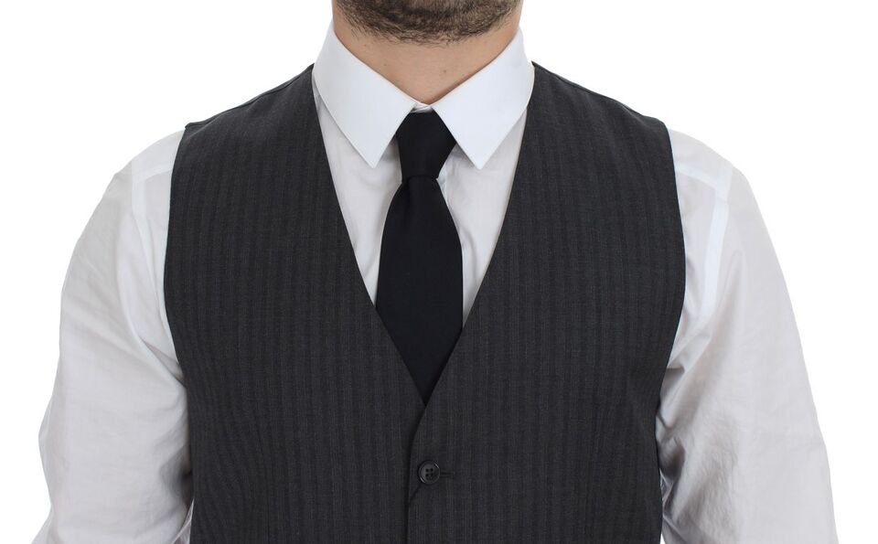 Dolce & Gabbana Elegant Gray Striped Wool Dress Vest - Obsession Luxury