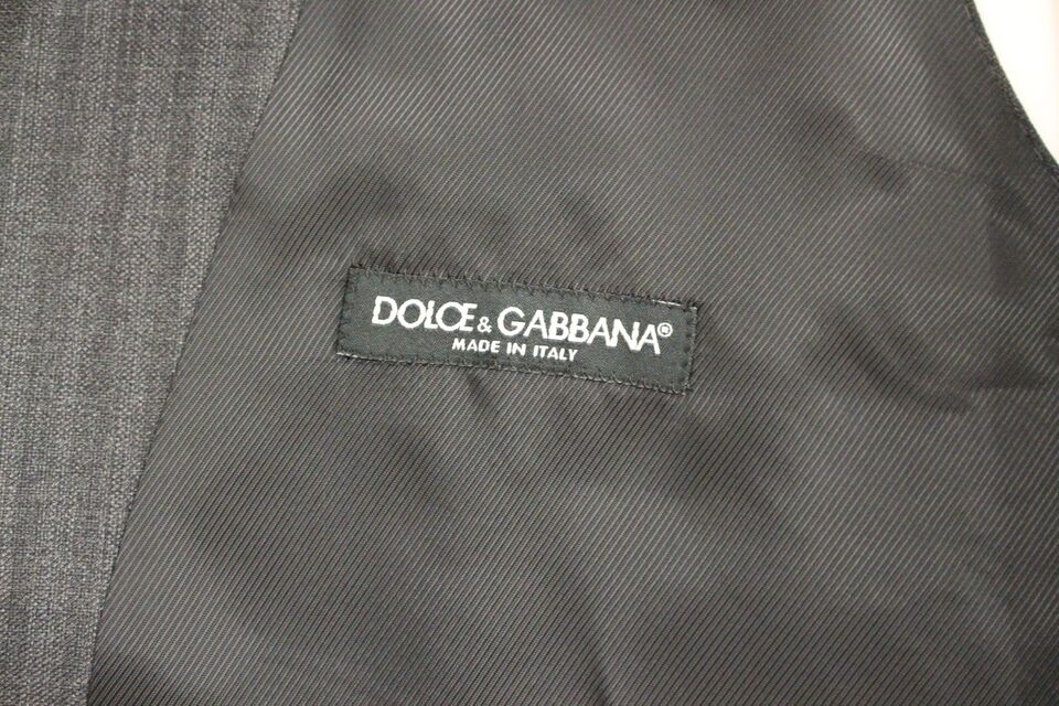 Dolce & Gabbana Elegant Gray Striped Wool Dress Vest - Obsession Luxury